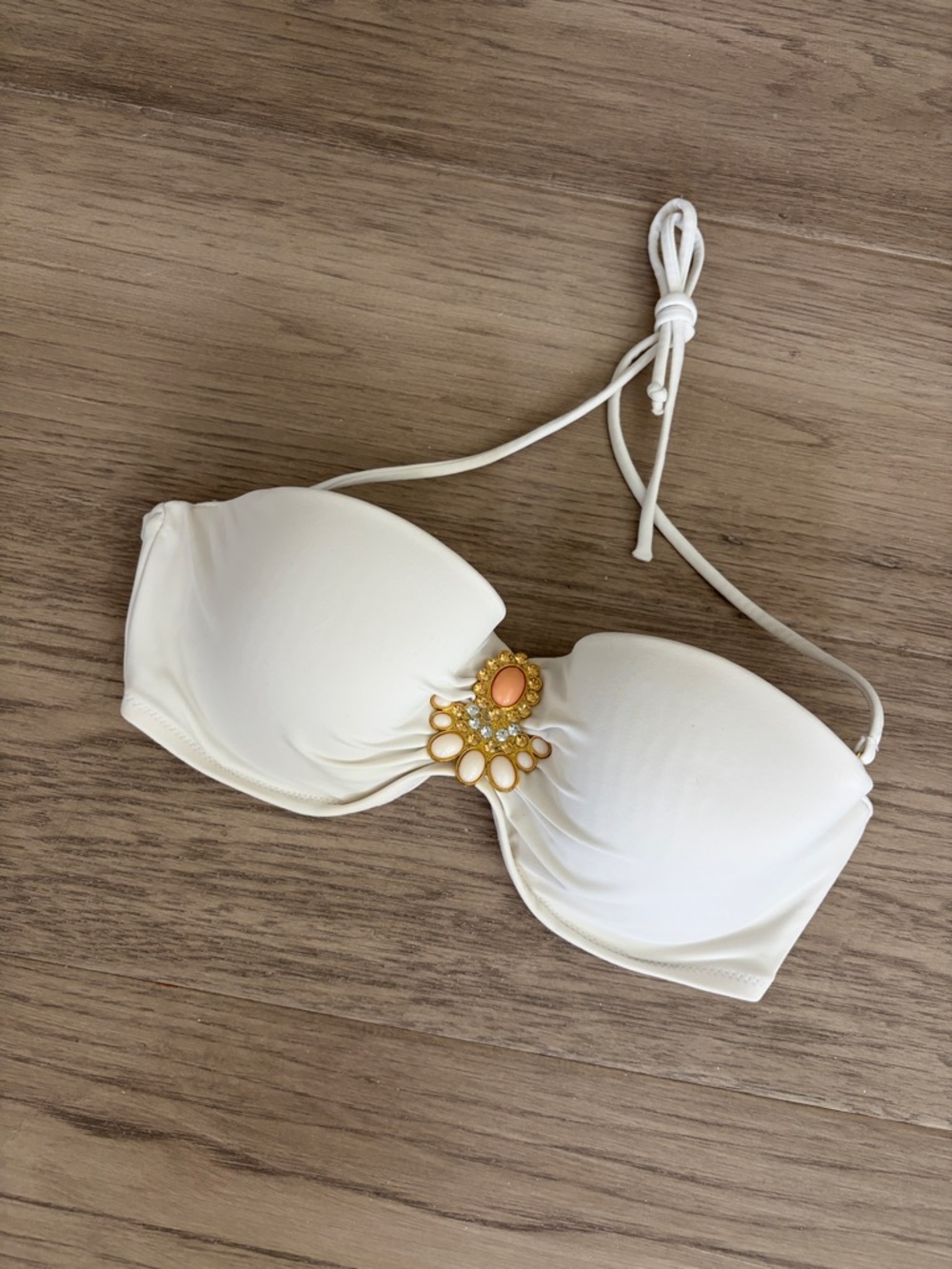 Victoria's Secret White/Gold Embellished Bandeau Bikini Top